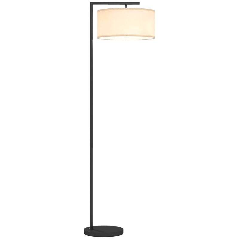 HOMCOM Stehleuchte, Stehlampe, E27 Sockel, Schwarz, weißer Stoffschirm, Fußschalter, Eisen, 47 x 37 x 153 cm