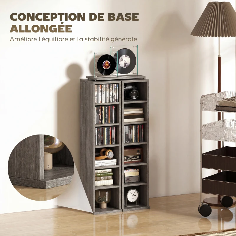 HOMCOM Lot de 2 étagères colonnes armoire de rangement CD-DVD 12 compartiments 21 x 22,5 x 88,5 cm capacité 204 CD gris