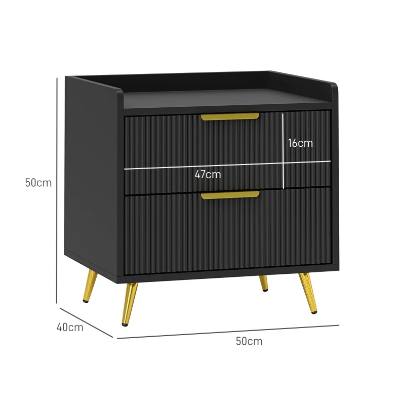 HOMCOM Elegant Two-Drawer Bedside Table Set of 2 - Black