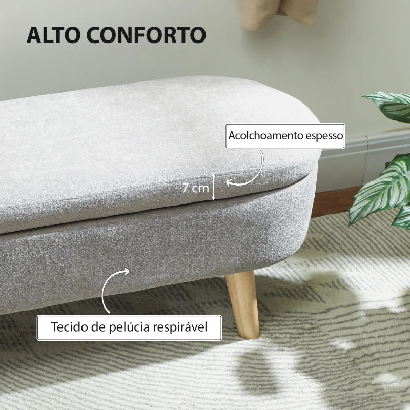HOMCOM Banco para Pé de Cama Banco de Armazenamento com Pés de Madeira e Assento Acolchoado 110x40x43 cm Cinzento