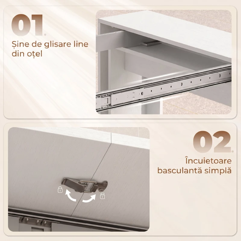 HOMCOM Masă Extensibilă Convertibilă în Consolă pentru 10 Persoane, PAL, Oțel, 240 x 90 x 78 cm, Alb