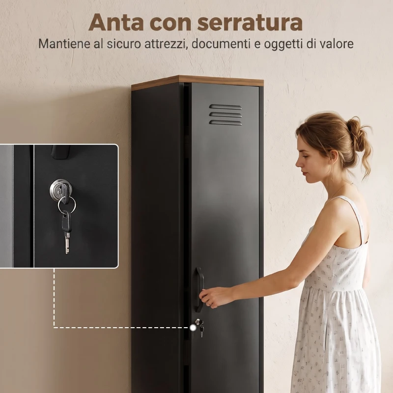 HOMCOM Armadio in Metallo con Ripiani Regolabili per Camera e Ufficio, 35x46x183 cm, Nero