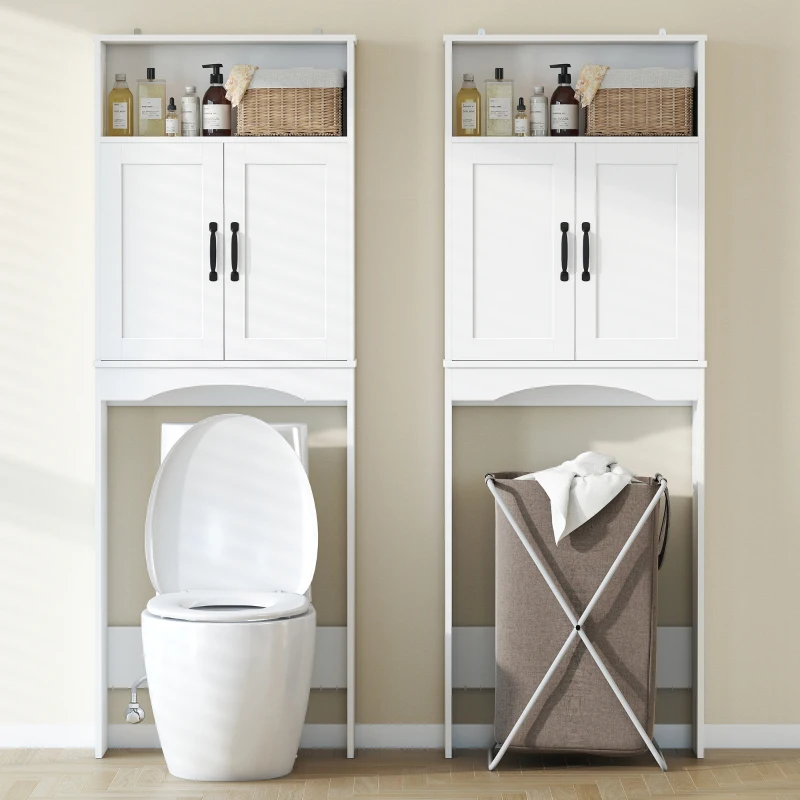 HOMCOM Armário sobre a Sanita, Móvel de Casa de Banho com 2 Portas de Fecho Suave e Prateleira Aberta, 64 x 21 x 173,5 cm, Branco