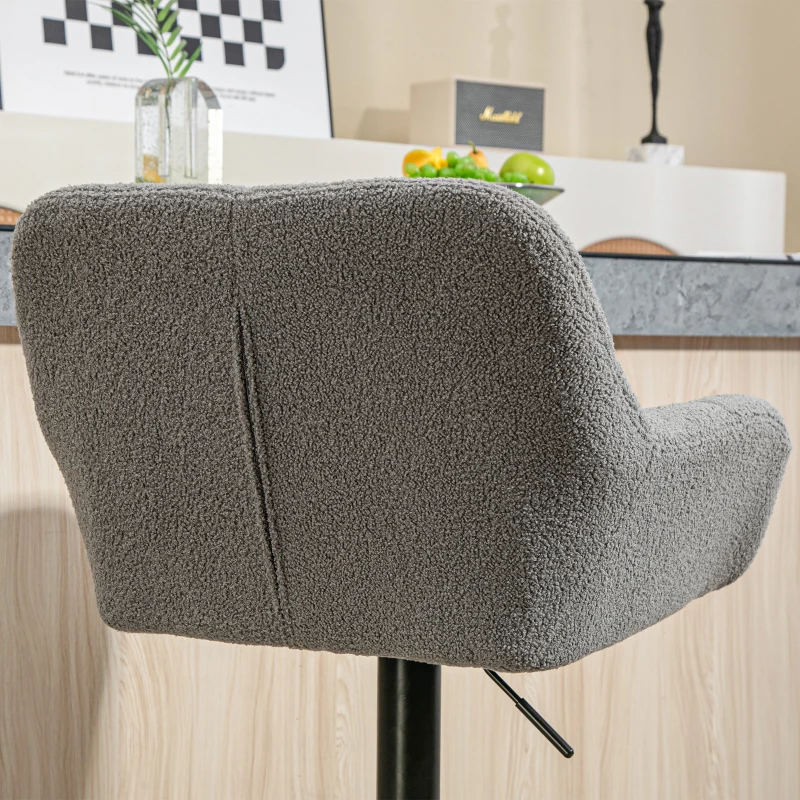HOMCOM Barkrukken Set van 2 in Retro-Design, verstelbaar, Fleece-look, Grijs + Zwart(m-8)