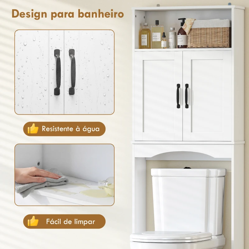 HOMCOM Armário sobre a Sanita, Móvel de Casa de Banho com 2 Portas de Fecho Suave e Prateleira Aberta, 64 x 21 x 173,5 cm, Branco