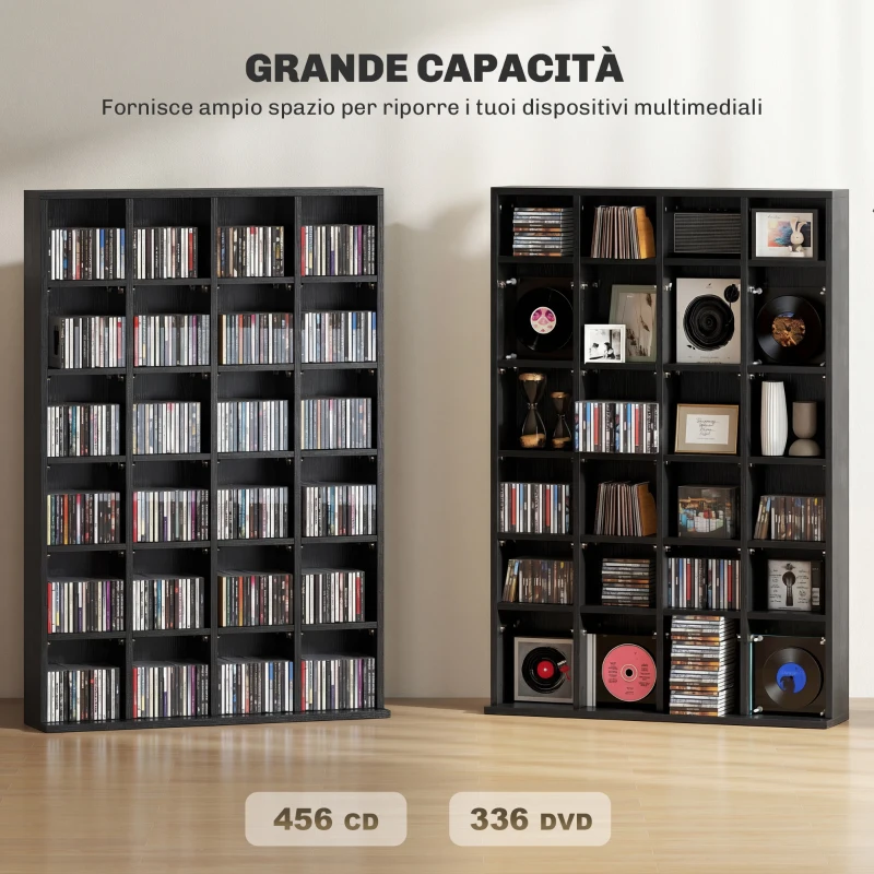 HOMCOM Meuble de rangement multimédia 456 CD/ 336 DVD - bibliothèque en bois avec étagères réglables, 89 x 130,5 cm, noir