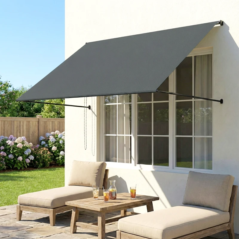 Outsunny Store banne manuel auvent rétractable Inclinaison réglable 195 x 120 cm protection UV aluminium polyester gris foncé