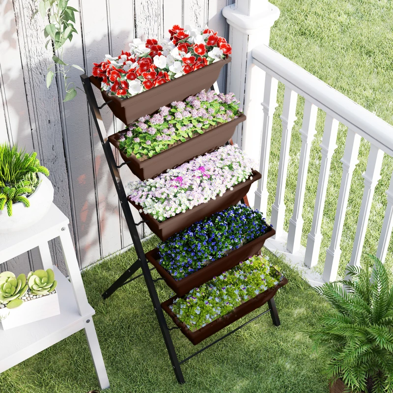Outsunny Suporte para Plantas de 5 Níveis com 5 Vasos Orifícios de Drenagem para Interior e Exterior 55x63x120 cm Preto