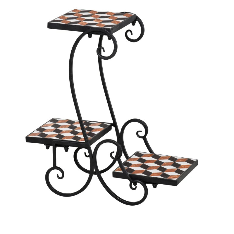 Outsunny Porte plante fer forgé mosaïque - étagère de pots de fleurs - dim. 61L x 24l x 59H cm - métal époxy céramique