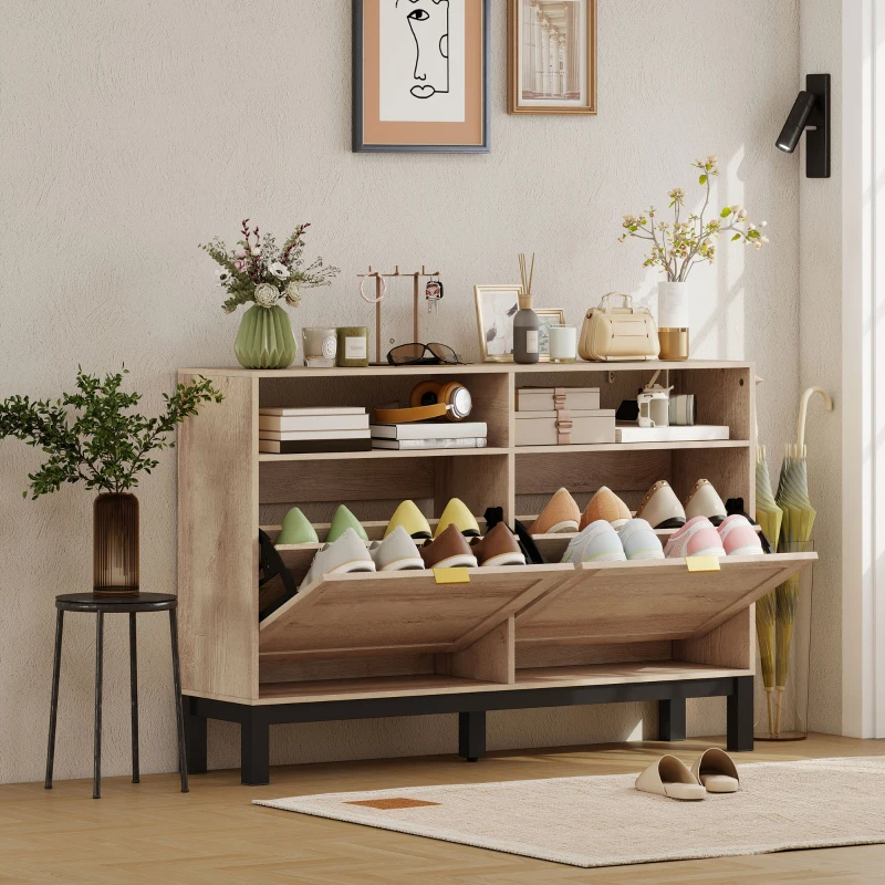 HOMCOM Dulap Pantofi Compact, PAL, MDF, 120 x 29 x 80 cm, Culoare Nuc