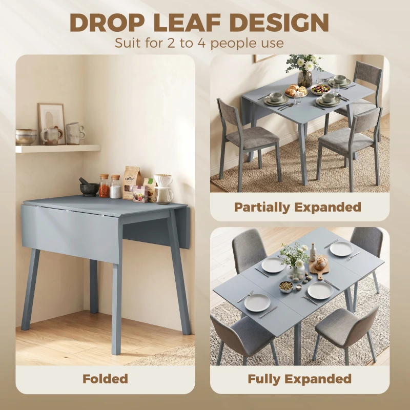 HOMCOM Solid Wood Folding Dining Table, Drop Leaf Table for 2-4 People,  Rectangle Kitchen Table