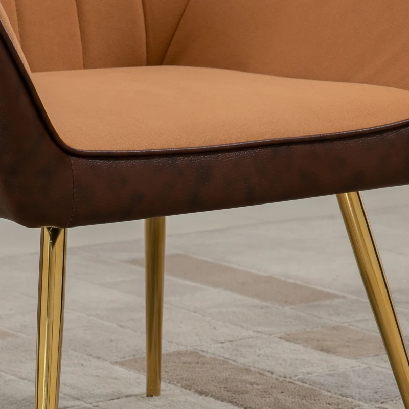 HOMCOM Velvet Armchair, Upholstered Accent Chair with Golden Steel Legs, Modern Vanity Chair for Living Room and Bedroom, Light Brown