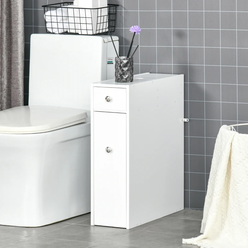 HOMCOM Armário Auxiliar de Casa de Banho Estreito com 2 Gavetas e Compartimento Superior com Tampa 17x48x58cm Branco