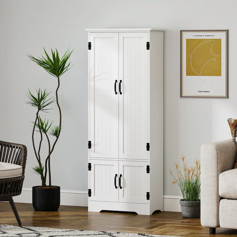 HOMCOM Buffet de cuisine armoire de cuisine contemporaine multi-rangements 2 placards 3 étagères MDF panneaux particules blanc