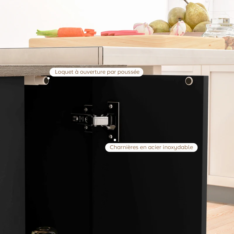 HOMCOM Desserte îlot de cuisine étagère réglable 2 compartiments ouverts 2 placards plan de travail effet bois 105 x 60 cm noir