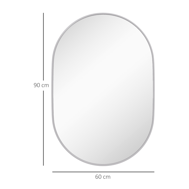 HOMCOM Espelho Casa de Banho 60x90 cm Espelho Decorativo de Parede com Estrutura de Alumínio Horizontal ou Vertical Prata