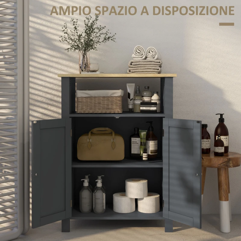 kleankin Mobiletto Bagno a 3 Ripiani in MDF e Truciolato con Ripiano Interno Regolabile, 60x30x80.5 cm