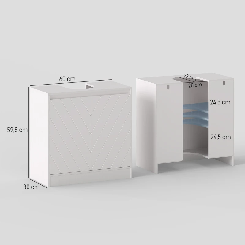 HOMCOM Móvel para Lavatório Pousar com 2 Portas e Prateleira Ajustável para Lavatórios com ou sem Pedestal 60x30x59,8 cm Branco