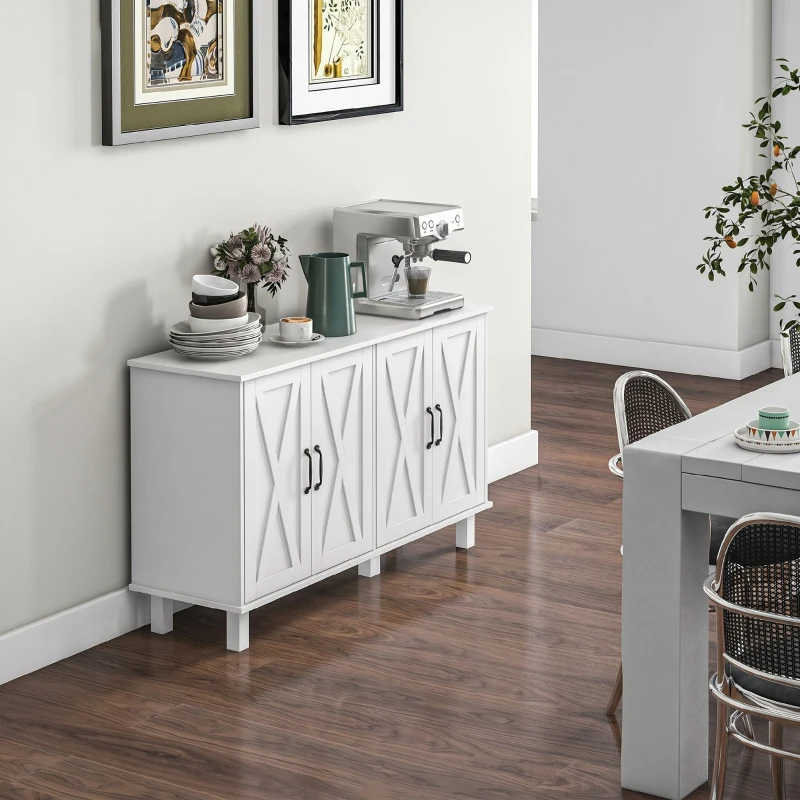 HOMCOM Mobilă Multifuncțională din MDF cu 4 Niveluri, 2 Rafturi Reglabile și 5 Picioare de Susținere, 120x37x75 cm, Albă