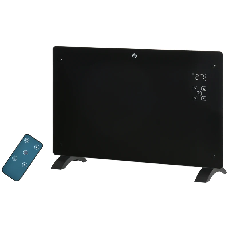 HOMCOM Aquecedor Elétrico 1000W/2000W Aquecedor por Convecção de Parede com Ecrã LED Termostato Regulável 78x24x52 cm Preto
