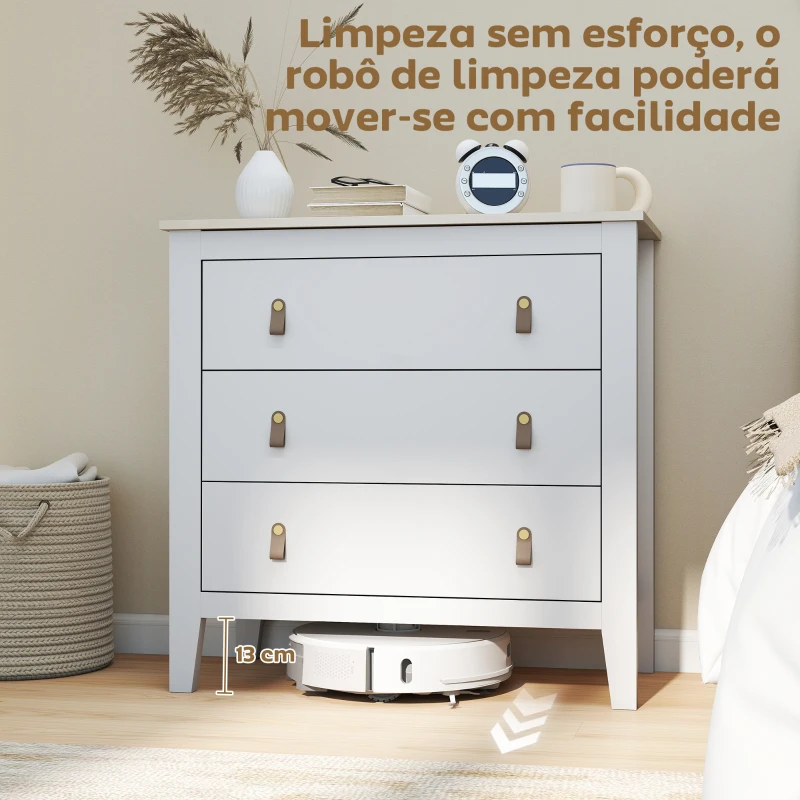 HOMCOM Cómoda de 3 Gavetas Cómoda para Dormitório com Puxadores de PU 80x40x78,5 cm Branco