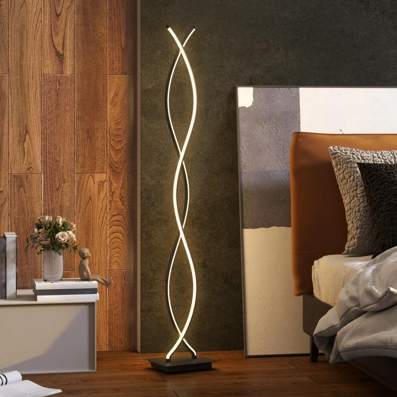 HOMCOM Lampada da Terra LED a Doppia Spirale, Lampada da Salotto con Luminosità Regolabile, Interruttore a Pedale, Nero