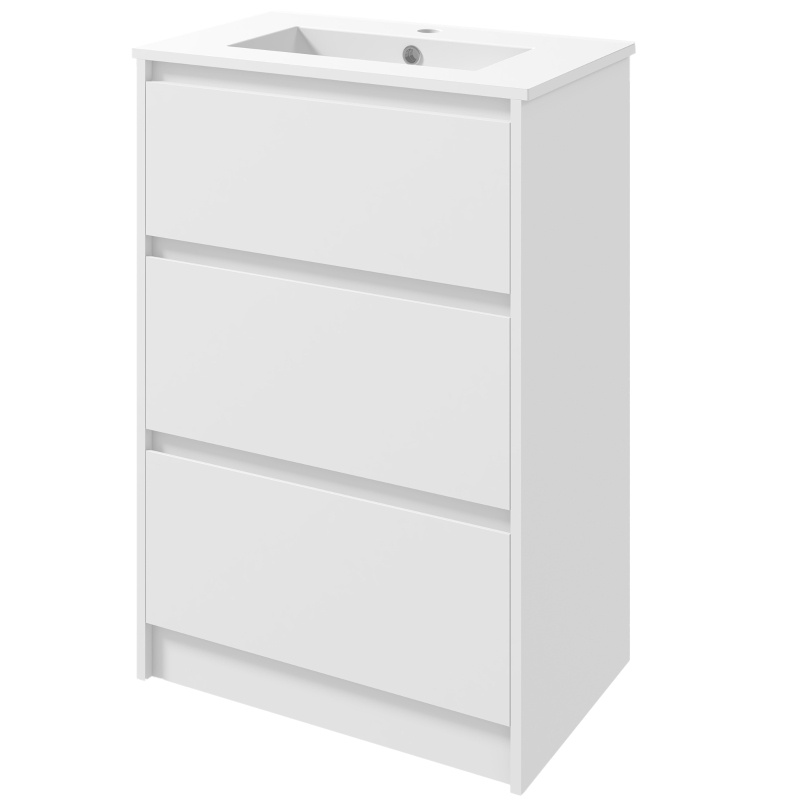 kleankin Móvel de Casa de Banho com Lavatório Armário Casa de Banho de Cerâmica Sintética com 2 Gavetas 61x37x88 cm Branco Brilhante