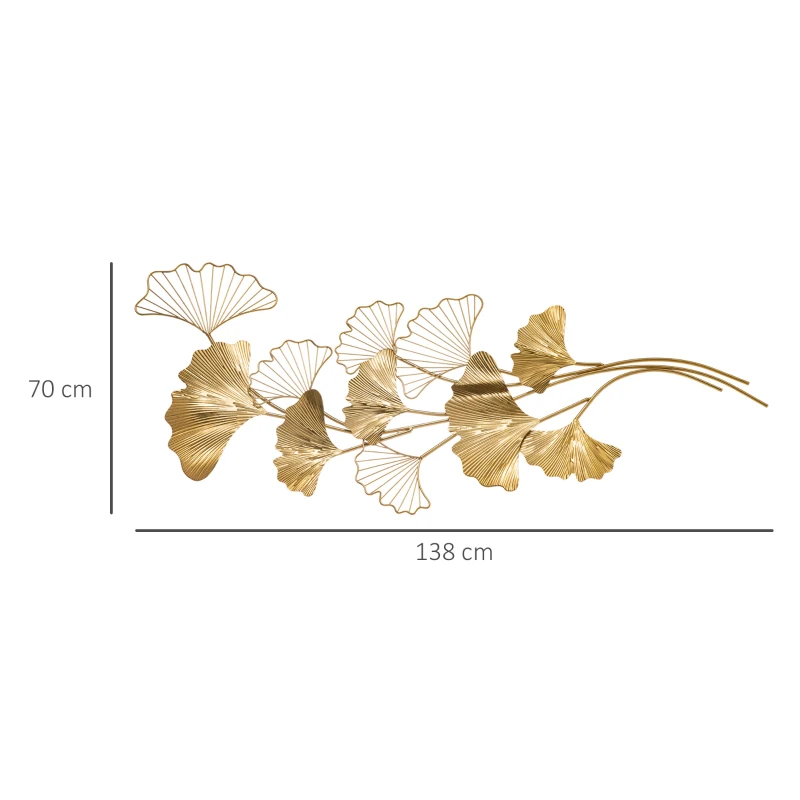 HOMCOM Decoratiune de perete 3D Moderna Frunze de Ginkgo Sculpturi de Perete Agatate Decor pentru Sufragerie Dormitor Sufragerie, Auriu