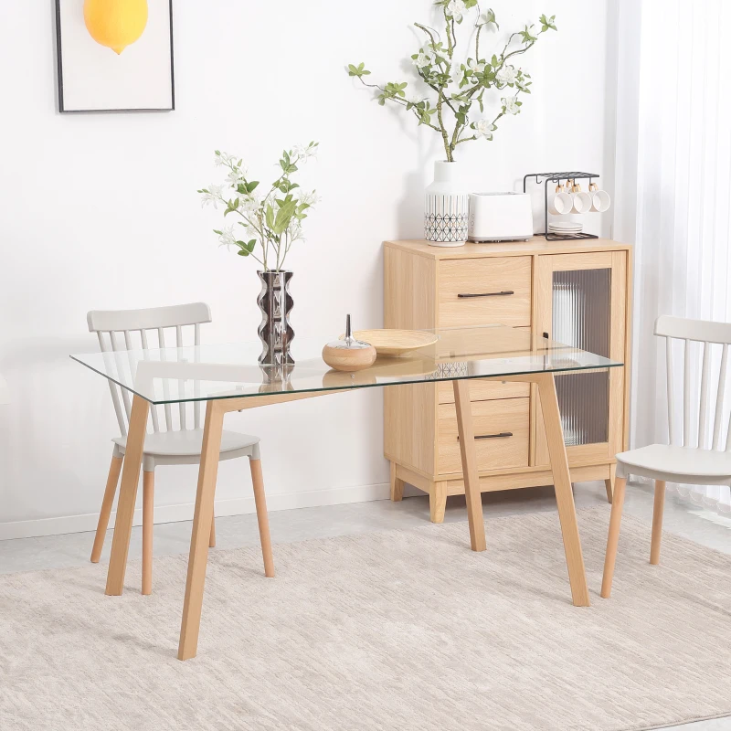 HOMCOM Tavolo da Pranzo Rettangolare per 6 Persone max, in Acciaio con Piano in Vetro Temperato, 150x75x76 cm
