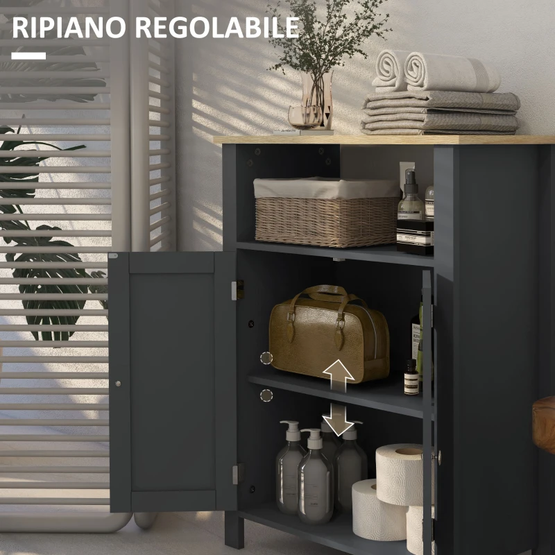kleankin Mobiletto Bagno a 3 Ripiani in MDF e Truciolato con Ripiano Interno Regolabile, 60x30x80.5 cm