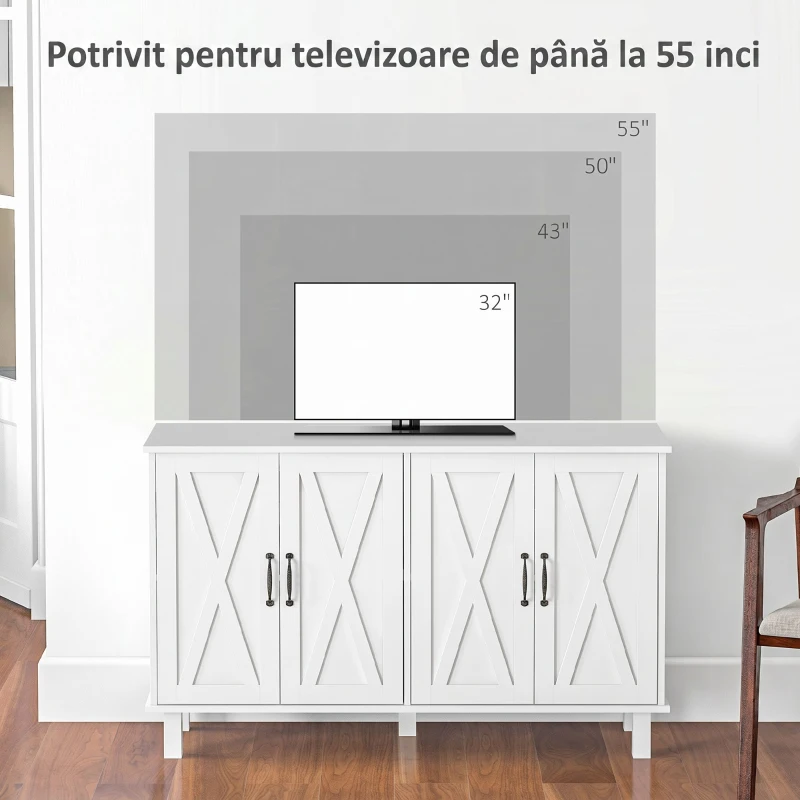 HOMCOM Mobilă Multifuncțională din MDF cu 4 Niveluri, 2 Rafturi Reglabile și 5 Picioare de Susținere, 120x37x75 cm, Albă