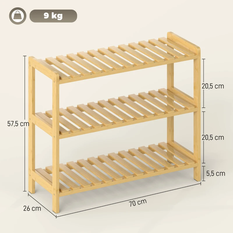 HOMCOM Sapateira de Madeira de 3 Níveis para até 9 Pares de Sapatos para Entrada Corredor Dormitório 70x26x57,5 cm Madeira