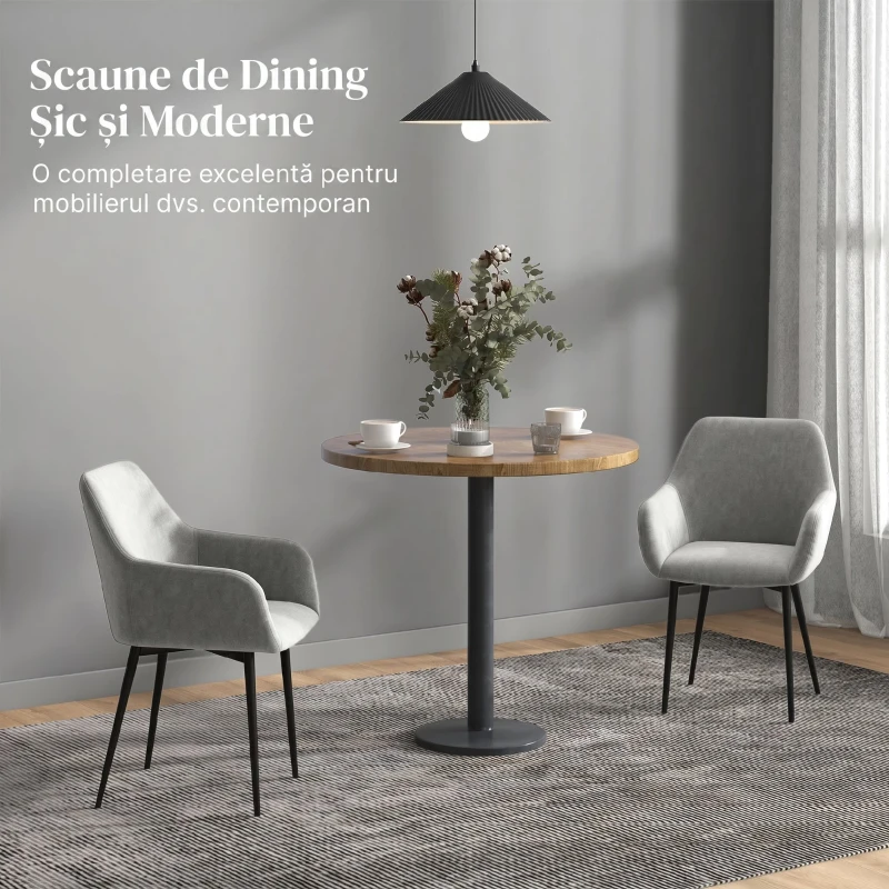 Homcom Set 2 Scaune Dining Gri inchis – Tapitate cu Brate & Cadru Solid