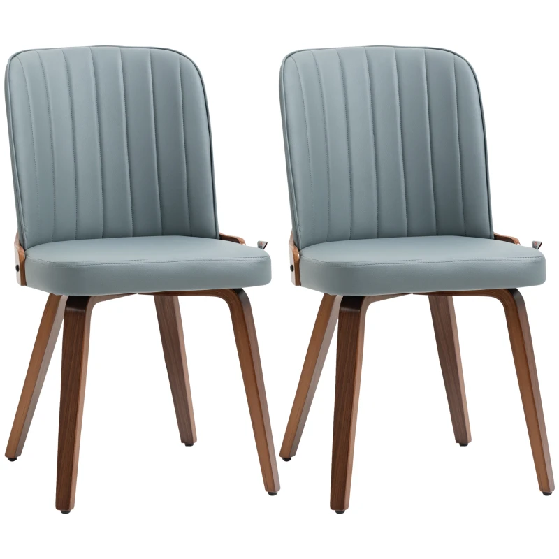 HOMCOM Conjunto de 2 Cadeiras de Sala de Jantar Modernas com Assentos Estofados em PU e Pés de Madeira 47,5x55x85cm Cinza e Madeira