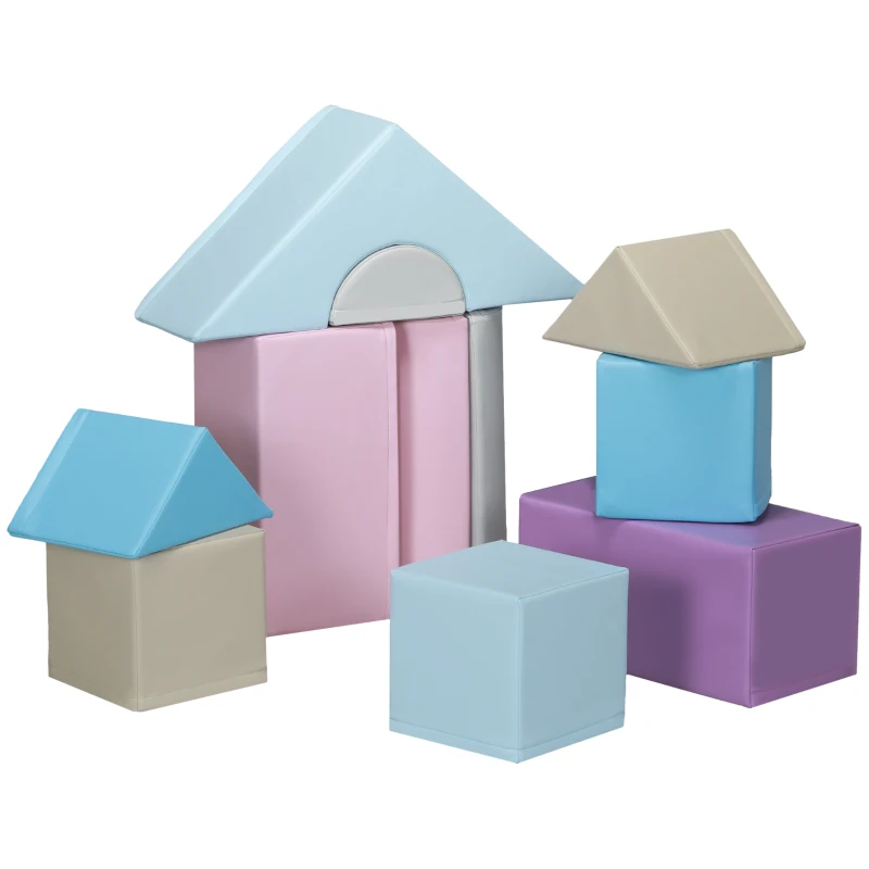 HOMCOM 11-Piece Kids Soft Play Set, Foam Block, Toys for Climbing, Crawling, Blue