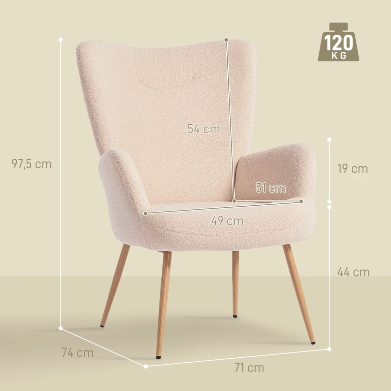 HOMCOM Poltrona Moderna in Tessuto Sherpa Imbottita con Schienale Alto e Braccioli, Beige