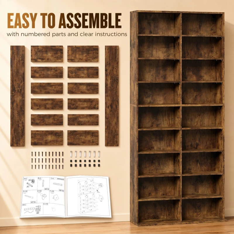 HOMCOM 640 CD Storage Tower - Rustic Brown