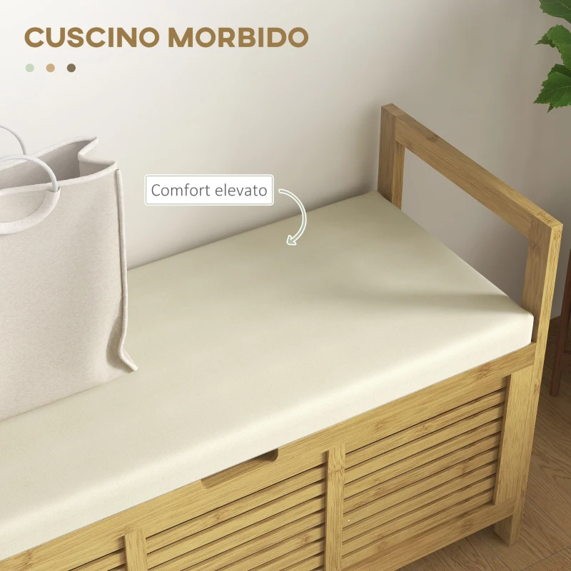 HOMCOM Panca Scarpiera a Doghe da Ingresso con Design a Ribalta, in Legno di Bambù, 100x40x60 cm