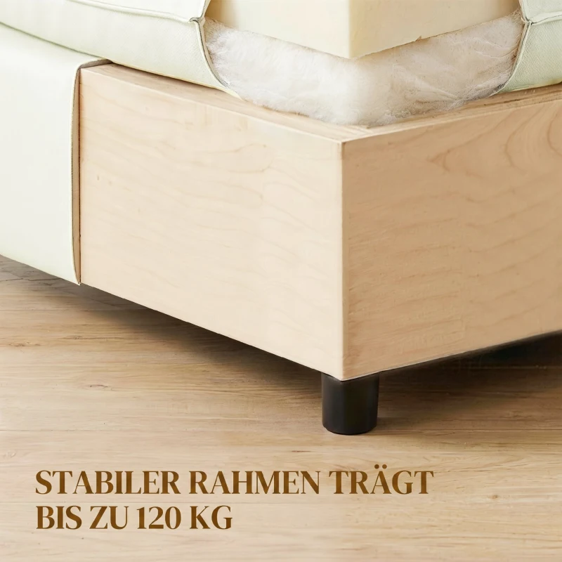 HOMCOM Fußhocker moderner Stoff-Ottomane mit Kunststoffbeinen für Wohnzimmer und Schlafzimmer, 75 cm, Cremeweiß