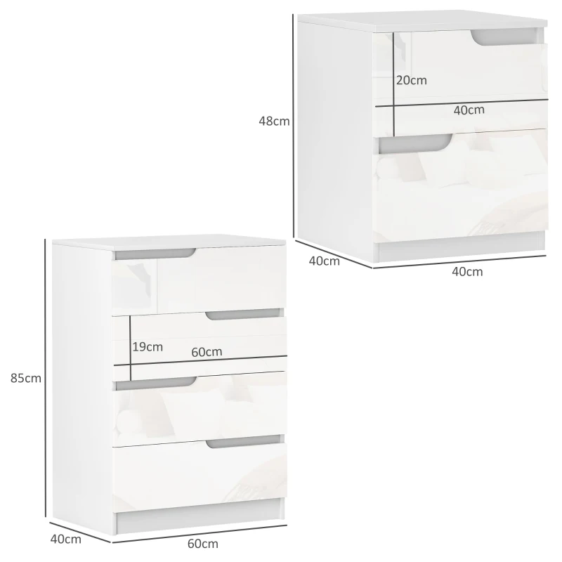 HOMCOM Chest of Drawers and Bedside Table, Modern, High Gloss