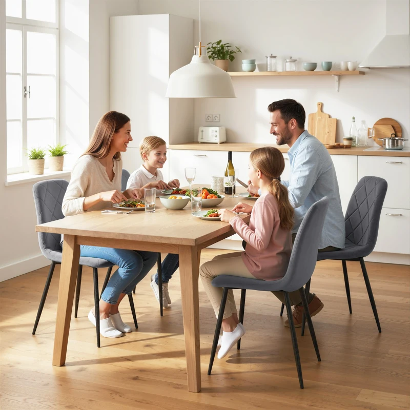 HOMCOM Conjunto de 4 Cadeiras de Jantar Modernas Cadeiras de Cozinha Estofadas em Veludo com Pés de Aço 45x54x87 cm Cinza