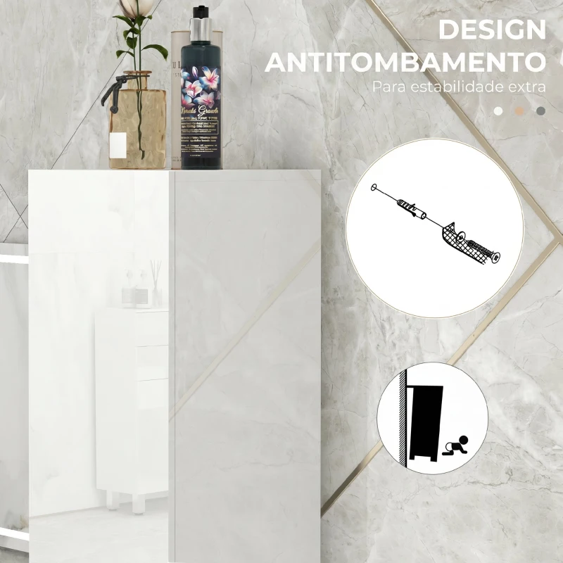kleankin Armário Alto e Estreito para Casa de Banho com Portas e Prateleiras Ajustáveis 30x30x181,5 cm Branco Brilhante