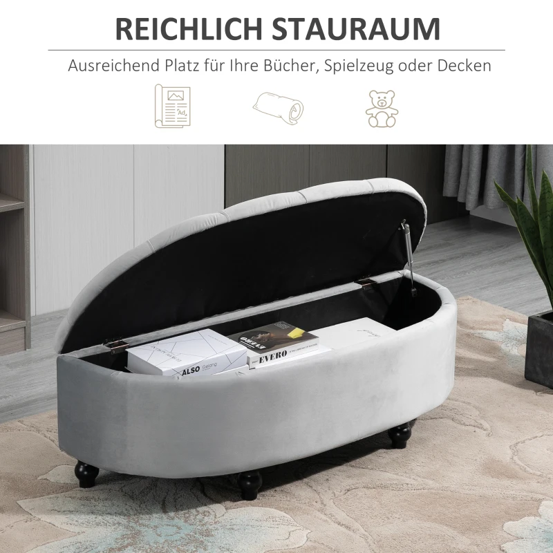 HOMCOM bank ottoman zitbank opbergdoos poef met opbergruimte open deksel voor slaapkamer velvet touch rubber hout grijs 120 x 46 x 42 cm(m-4)