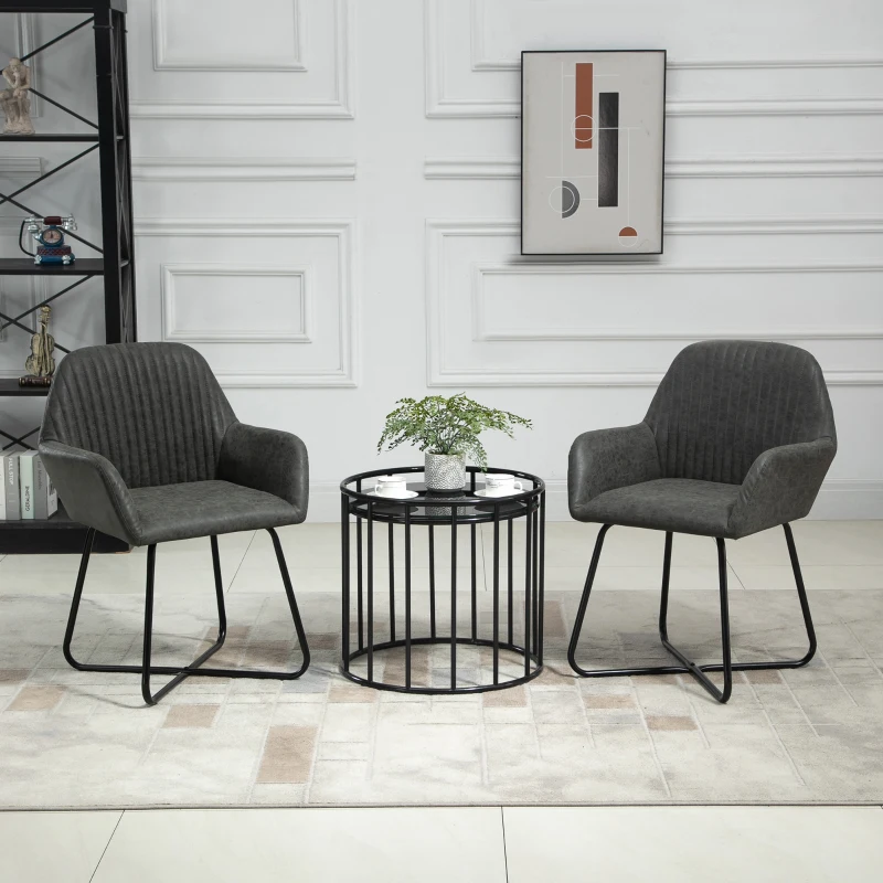 HOMCOM Set 2 Sedie Moderne per Sala da Pranzo, Cucina o Soggiorno, Sedie Imbottite in Finta Pelle Grigia 60x56.5x85cm