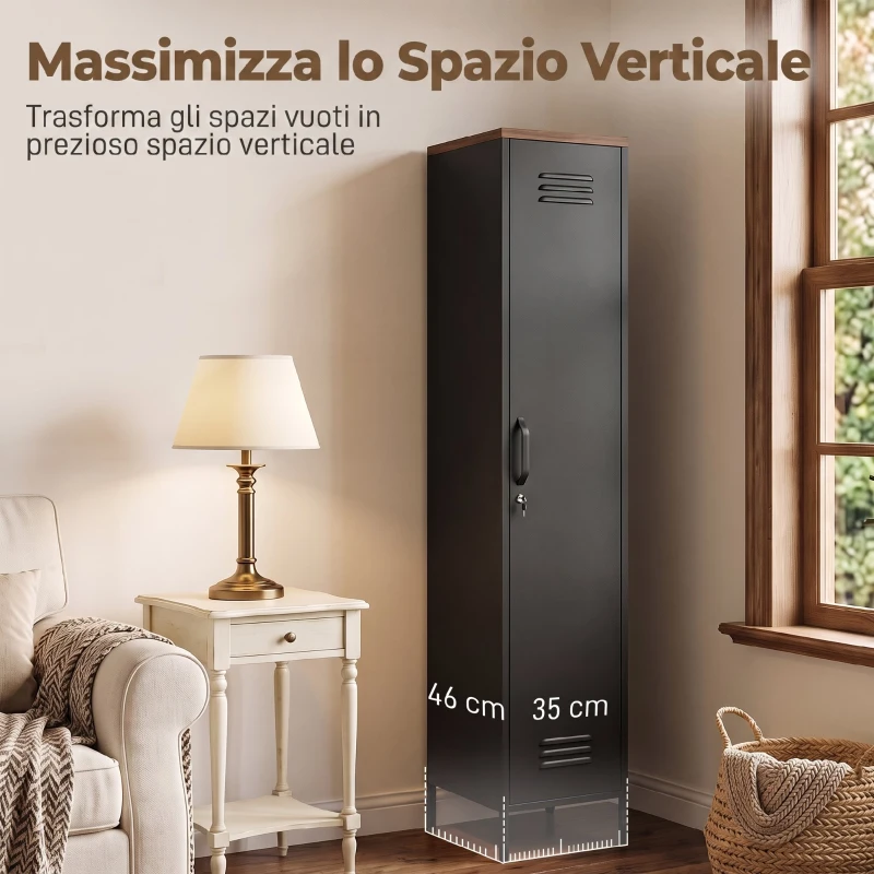 HOMCOM Armadio in Metallo con Ripiani Regolabili per Camera e Ufficio, 35x46x183 cm, Nero