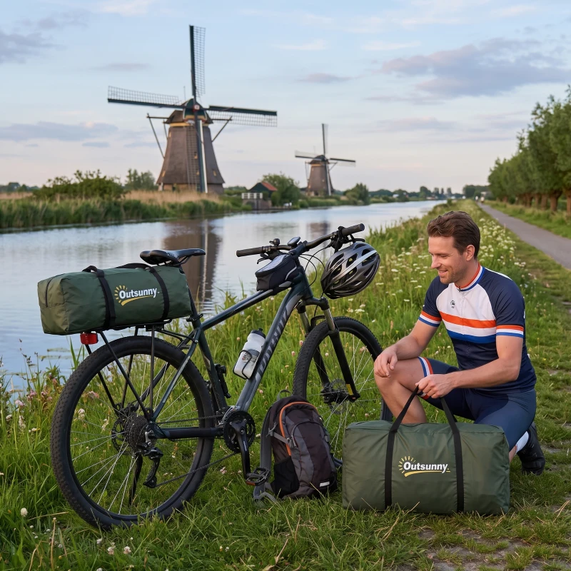Outsunny Campingbed Hoog Met Matras Draagbaar Camping Groen