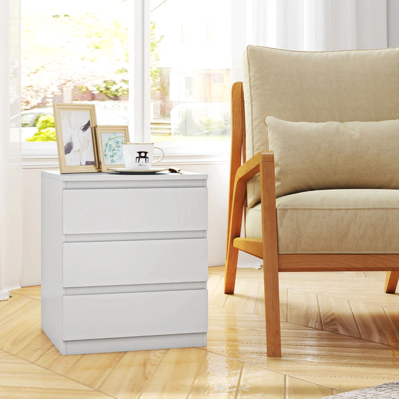 HOMCOM Cómoda 3 Cajones con Cierre Suave Cajonera para Salón Oficina Estilo Moderno 45x40x52,8 cm Blanco