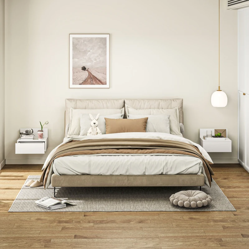 HOMCOM Conjunto de 2 Mesas de Cabeceira Flutuante Conjunto de 2 Mesas de Cabeceira de Parede com Gaveta 43x36,5x30,5 cm Branco