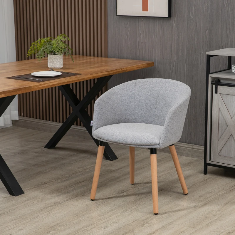 HOMCOM Sedia Moderna con Braccioli Imbottiti, in Tessuto Effetto Lino, Legno e Acciaio, 57x56x72 cm, Grigio Chiaro