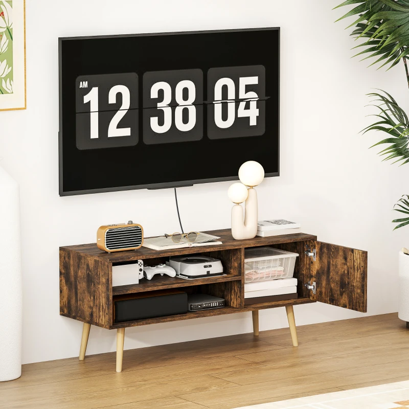 HOMCOM TV Stand up to 55 Inches, TV Unit with Open Shelves and Cable Holes - Brown